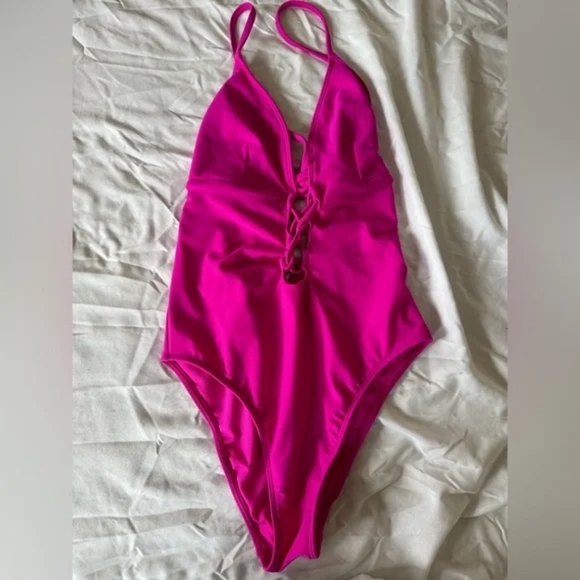 Abercrombie & Fitch M Pink Swimsuit One Pc Bikini Medium Cross Back Adjustabl - Picture 8 of 8
